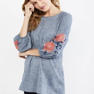 A pea in the pod chambray embroidered blouse